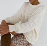 Women Solid Knitted Thickening Long Sleeve Oversized Sweater