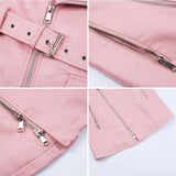 Women PU Leather V Neck Mini Sash Zipper Sundress Vestidos