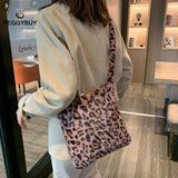 Women Leopard Plush Vintage Large Capacity Shoulder Bag