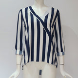 Women Striped Shirt Long Sleeve Blouse V-neck Top
