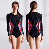 Women Water Sports One Piece Print Long Sleeve Swimwear Rash Guard Swimsuit