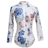 Women Diving One Piece Swimsuit Print Long Sleeve Swimwear Rashguard