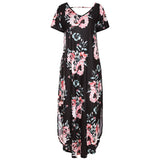 Women Short Sleeve Round Neck Floral Print Casual Loose Dress