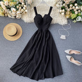 Women Solid Color V Neck Sleeveless Long Dress