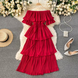 Women Glamorous Slim Fairy Slash Neck Short Sleeve Cake Knee-Length Robe Dress