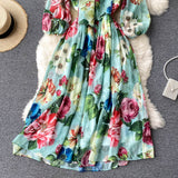 Women Print Chiffon Beach Long Midi Big Swing Boho Dress