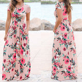 Women Long Maxi Floral Print Boho Short Sleeve Tunic Vestidos Dress Plus Sizes