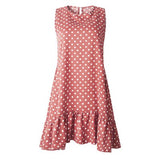 Women Wave Point Polka Dots Lower Ruffle Slim Thin Sleeveless Dress
