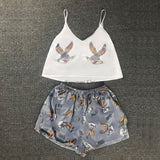 Women Animal Print V Neck Spaghetti Strap Satin Loose Sleepwear