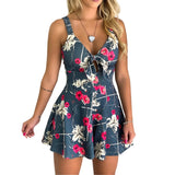 Women V-neck Sleeveless Shorts Printed Pattern One Piece Romper