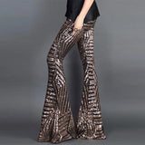 Women's Sequin Trousers Wide Leg High Waist Flared Long Pants