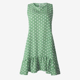 Women Wave Point Polka Dots Lower Ruffle Slim Thin Sleeveless Dress