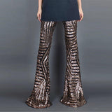 Women's Sequin Trousers Wide Leg High Waist Flared Long Pants
