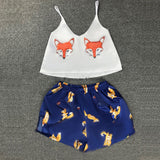 Women Animal Print V Neck Spaghetti Strap Satin Loose Sleepwear