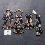Women's Silk Floral Overall Print Pajama Set Satin Sleepwear