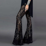 Women's Sequin Trousers Wide Leg High Waist Flared Long Pants