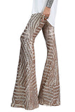 Women's Sequin Trousers Wide Leg High Waist Flared Long Pants