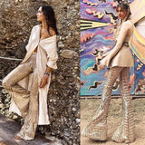 Women's Sequin Trousers Wide Leg High Waist Flared Long Pants