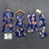 Women's Silk Floral Overall Print Pajama Set Satin Sleepwear