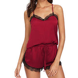 Women Sleepwear Pajama Set Sleeveless Strap Lace Trim Satin Cami Top Nightwear Femme Homewear