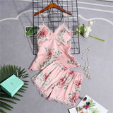 Women's Silk Floral Overall Print Pajama Set Satin Sleepwear