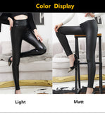 Women High Waist PU Leather Light Matt Thin Thick Leggings