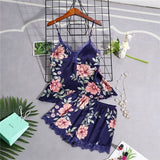 Women's Silk Floral Overall Print Pajama Set Satin Sleepwear