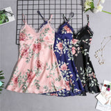 Women's Silk Floral Overall Print Pajama Set Satin Sleepwear