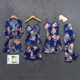 Women's Silk Floral Overall Print Pajama Set Satin Sleepwear