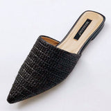 Women Slippers Pointed Toe Weave Mules Flat Slides Slip On Shoes