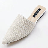 Women Slippers Pointed Toe Weave Mules Flat Slides Slip On Shoes