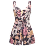 Women V-neck Sleeveless Shorts Printed Pattern One Piece Romper
