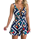 Women V-neck Sleeveless Shorts Printed Pattern One Piece Romper
