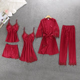 Women's Silk Floral Overall Print Pajama Set Satin Sleepwear