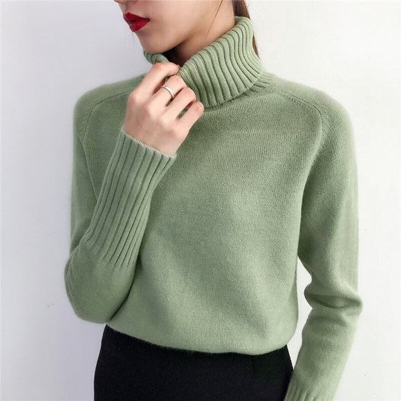 Women Cashmere Turtleneck Long Sleeve Pullover Knitted Sweater