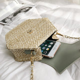 Hexagon Mulit Style Straw Leather Handbag Women Rattan Bag Handmade Woven Bohemia Shoulder Bag