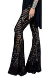 Women's Sequin Trousers Wide Leg High Waist Flared Long Pants