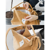 High Capacity Women Corduroy Tote Shoulder Foldable Reusable Shopping Bag