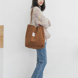 High Capacity Women Corduroy Tote Shoulder Foldable Reusable Shopping Bag