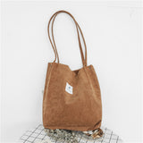 High Capacity Women Corduroy Tote Shoulder Foldable Reusable Shopping Bag