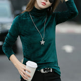 Pliktea Women's Thick Warm Velvet Top Turtleneck Pullovers Long Sleeve Sweater