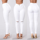 Women High Waist Skinny Boyfriend Hole Vintage Slim Ripped Denim Pencil Jean Pants