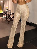 Women's Slim Wide Leg Pants Solid Colored Sequins High Waist Linen