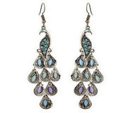 Women's Cubic Zirconia Drop Earrings Dangle Hanging Marquise Cut Peacock Statement Vintage Bohemian