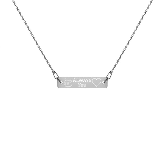Owl Always Love You Engraved Silver Bar Chain Necklace