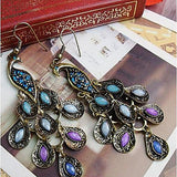 Women's Cubic Zirconia Drop Earrings Dangle Hanging Marquise Cut Peacock Statement Vintage Bohemian
