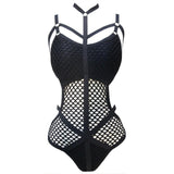 Varleinsar Black White Sheer Knit Net Mesh Women Swimwear One Piece Halter Monokini