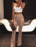 Women's Slim Wide Leg Pants Solid Colored Sequins High Waist Linen