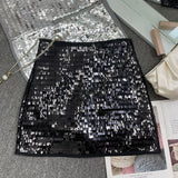 Women Glitter High Waist Slimming A-line Short Skirt
