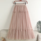 Women's Solid Color Tulle A Line Midi Long Skirts